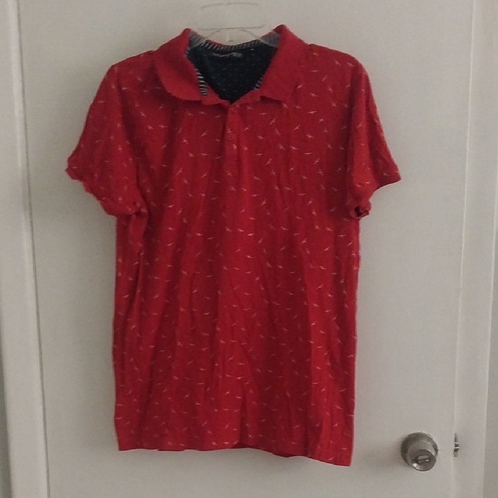 Vibrant Red Polo Shirt with Navy Contrast and Textured Design